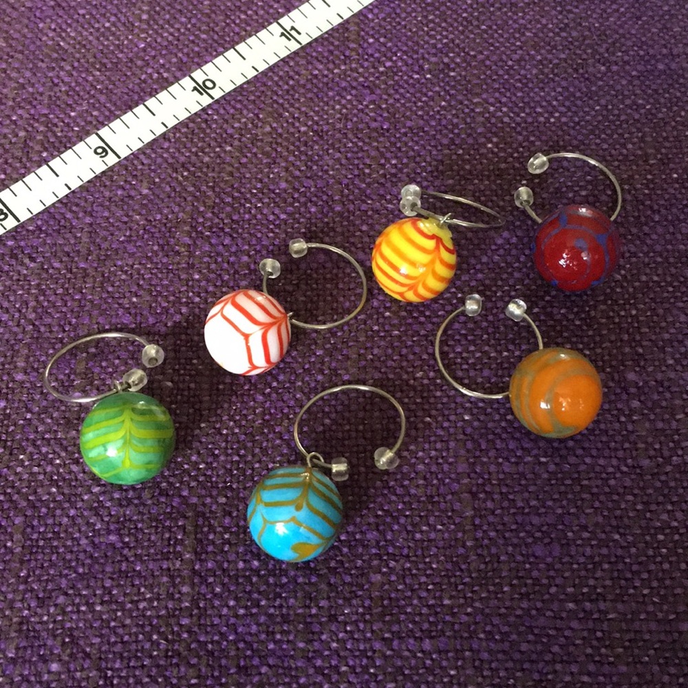 3/$20 Set of Six Glass Ball Wine Glass Charms